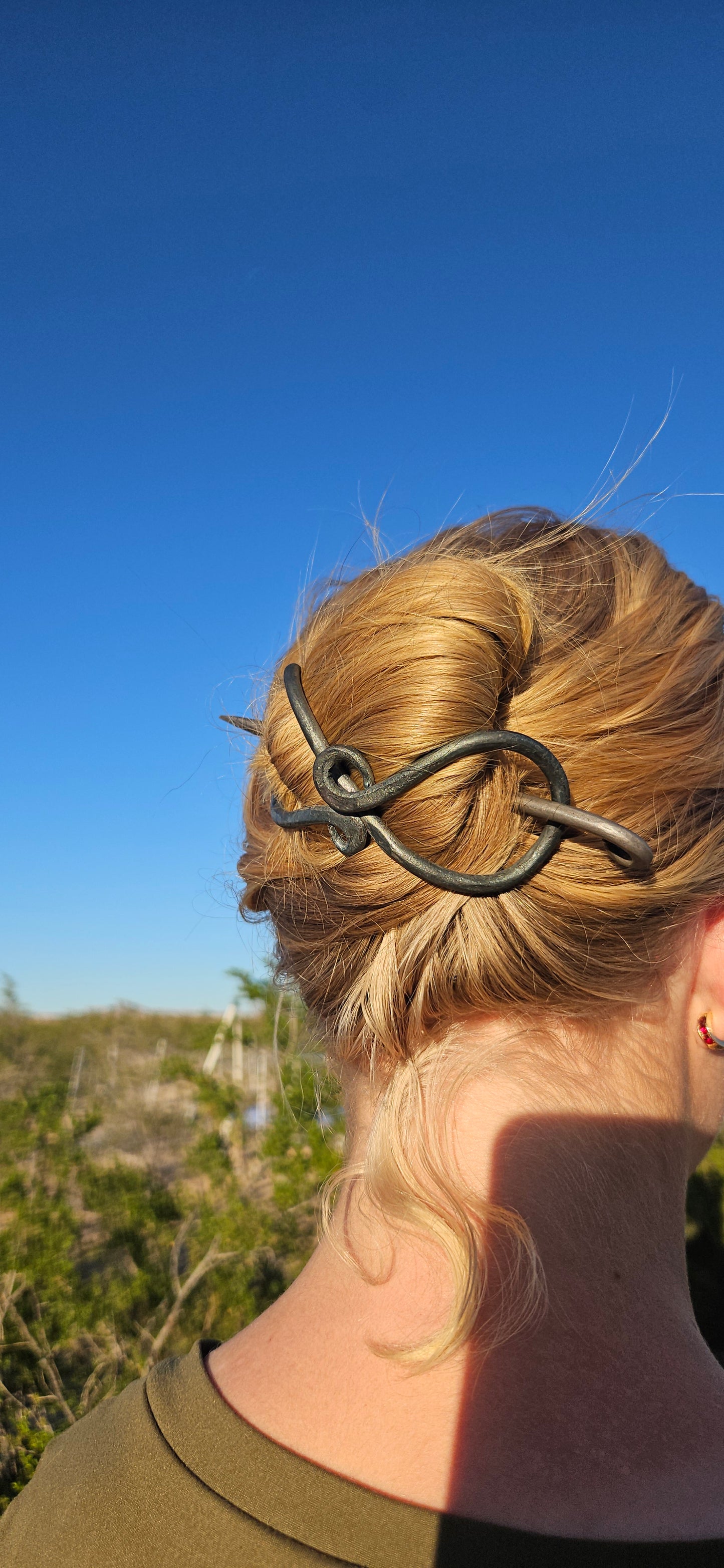Hand forged Infinity Hair Peice WITH CURLED ENDS -Medium/Large
